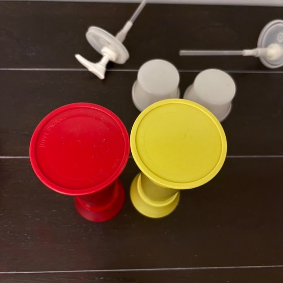 Vintage Tupperware | Ketchup & Mustard Pump Dispensers | Retro Condiment Set - Picture 11 of 11